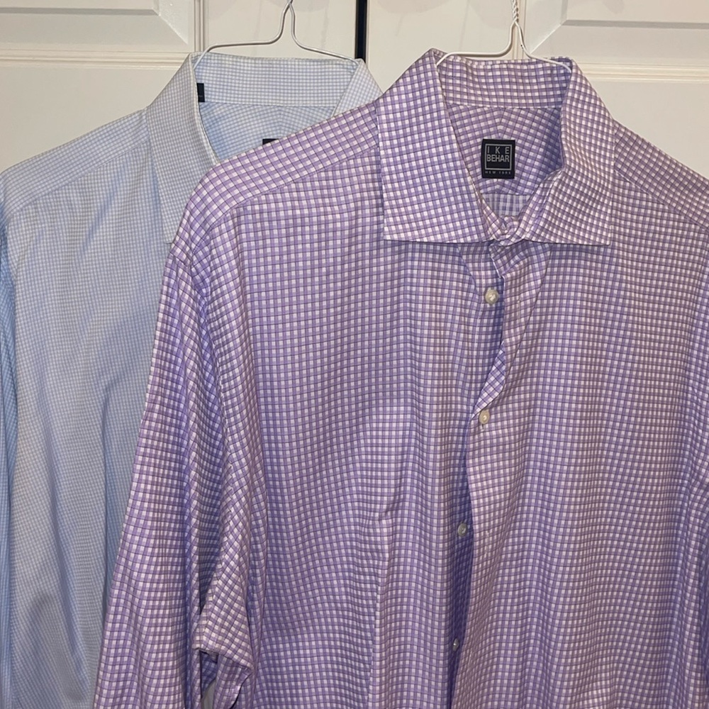 Bundle of 2 Ike Behar men’s blue and purple button-down dress shirt 👔 Size 17.5
